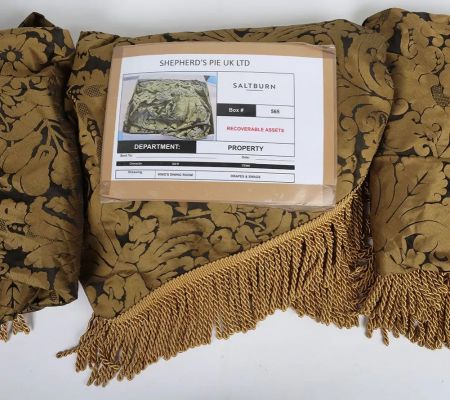 Lot 98 - Shepherd’s Pie UK Ltd Saltburn Movie Film Prop King’s Dining Room Drapes and Swags used in the film. | Other auctions