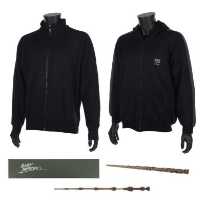 HARRY POTTER SERIES (2001-2011) - Lot #601 : The Alan Rickman Archive: Crew Gift Wand in Box Autographed by Alan Rickman, Elder Wand Crew Gift and Crew Tops