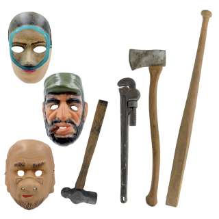 Dark Harvest Mask, Cigar Men Mask, Old Man Mask, Pipe Wrench, Flat End Bat, Axe & Hammer | VIP Fan Auctions