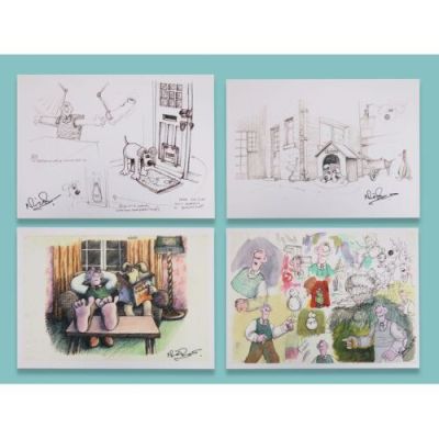 Wallace & Gromit | Lot  9. Four Production Prints of Early Wallace and Gromit Concept and Character Development Art Signed by Nick Park | Propstore