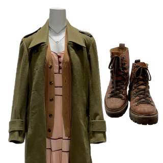 Lot #13: Men Harper Jessie Buckley Screen Worn Trench Coat, Cardigan, Midi Dress, Socks & Boots Ch 3