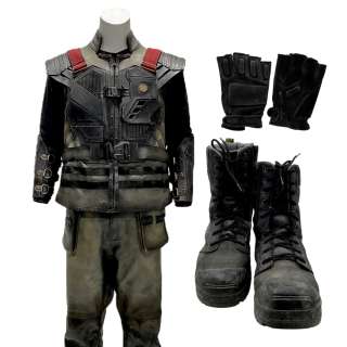 Snowpiercer Boki (Played By Aleks Paunovic) Screen Worn Tactical Vest, Long Sleeve Shirt, Tactical Pants W/ Suspenders, Belt, Forearm Guards, Fingerless Gloves & Lace-Up Boots Ep 401 | VIP Fan Auctions