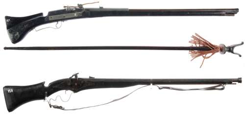 Lot #243 - Two Germanic Arquebus RKO Pictures Movie Prop Guns with Poles