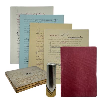Hedda Eileen Lovborg Red Notebook, Lipstick, Makeup Mirror & Manuscript Pages | VIP Fan Auctions