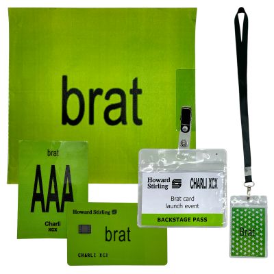 Lot 44: The Moment Charli XCX (Charli XCX) Production Used Brat Credit Card, (2) Passes, Brat AAA Tag & Brat Sheets | VIP Fan Auctions