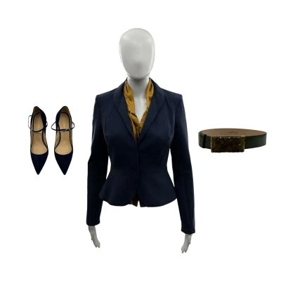 Lot 185: Crime 101 Sharon Screen Worn Jacket, Blouse, Belt & Heels Ch 6 Sc 94 | VIP Fan Auctions