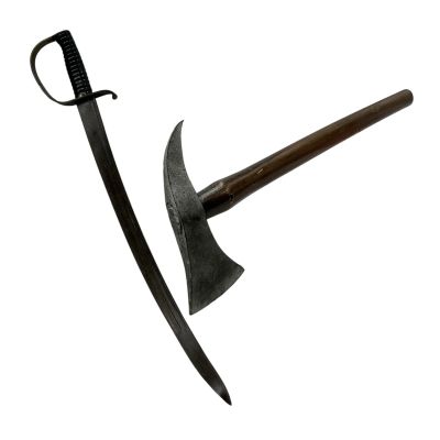 Lot 178: The Bluff Connor Soldiers Screen Used Plastic Hatchet & Plastic Soldier Sword | VIP Fan Auctions