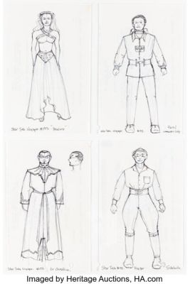 Star Trek: Voyager (Paramount TV, 1995-2001), Group of (4) "Holonovel" Concept Costume Sketches from Episode "Night". | Heritage