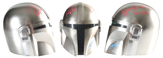 Pedro Pascal as Din Djarin / The Mandalorian, Sigourney Weaver as Ward, & Jon Favreau Director of Star Wars: The Mandalorian and Grogu Signed Hasbro Black Series Prop Replica Helmet with Character Name | SWAU