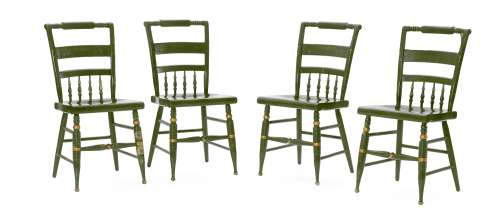 A set of four green-painted Hitchcock chairs from White Christmas | Bonhams