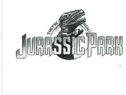 Original ’’Jurassic Park’’ Production Sketch Created in Development for the 1993 Film -- Drawing Shows a T-Rex With the Tag Line, ’’They’re Real!’’ | Nate Sanders