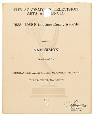 Emmy Nomination for ’’The Tracey Ullman Show’’ Given to Sam Simon in 1989 -- From the Sam Simon Estate | Nate Sanders