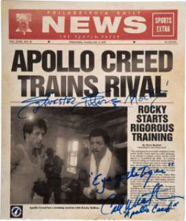 "Sports Extra" Prop Newspaper Front Page Signed by "Sylvester Rocky" and Carl Weathers "Apollo Creed" from Rock...