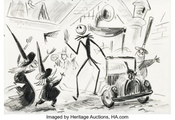 Tim Burton’s The Nightmare Before Christmas "Finale/Reprise" Jack Skellington, Mayor, and Citizens Original Storyboard Art (Walt Disney/Touchstone, 1993). | Heritage