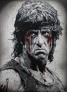 John Rambo - Sylvester Stallone - Handpainted and signed painting by artist Vincent Mink. | Catawiki