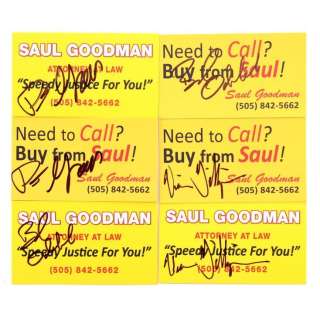 Better Call Saul - Lot 292 - Six Signed Saul Goodman Business Cards - Vince Gilligan, Peter Gould, and Bob Odenkirk