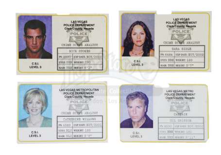 CSI: CRIME SCENE INVESTIGATION - Gil Grissom (William Petersen), Catherine Willows (Marg Helgenberger), Sara Sidle (Jorja Fox), and Nick Stokes‘ (George Eads) LVPD IDs