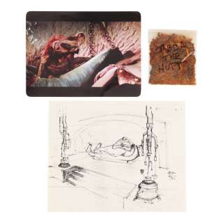 STAR WARS: RETURN OF THE JEDI (1983) - Lot #1697 : Jabba the Hutt Skin and Hand-drawn Concept Drawing
