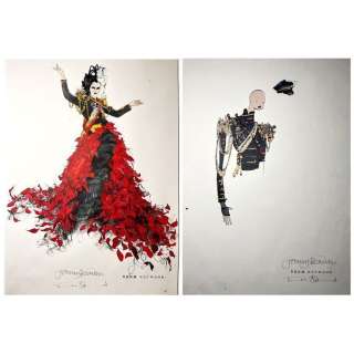 CRUELLA (2021) - Lot #3: Pair of Hand-Drawn Thom Botwood Oscar®-Winning Cruella Design Illustrations