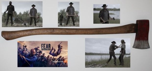 Fear the Walking Dead original screen used TV prop wood & rubber stunt axe COA