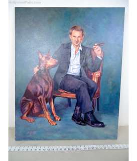 “CHRISTIAN SLATER WITH DOBERMAN“ BY BRIDGET DUFFY 36“ X 28“ ORIGINAL OIL PAINTING ON CANVAS | Hollywood Parts