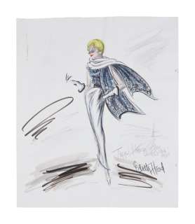 Tippi Hedren | Alfred Hitchcock "The Birds" Edith Head Screen-Test Gown Costume Illustration | Julien’s