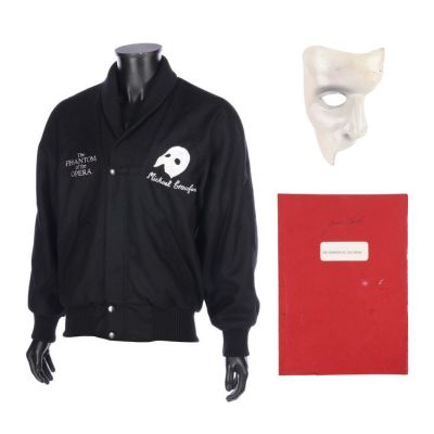 Phantom of the Opera Stage Production | Michael Crawford Stage-Used Phantom Mask, Michael Crawford Crew Jacket and Justin Church Bound Script | Propstore