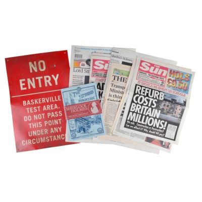 SHERLOCK (2010-2017) - Lot #935 : Set of Eight Newspapers, Sign, and a Book