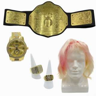 Lot #38: The Iron Claw Ric Flair Aaron Dean Eisenberg Screen Used World Champ Belt, Rings Set, Wig & Watch