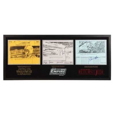 Star Wars: Original Trilogy | Original Production Triple Storyboard Display Autographed by Robert Watts, Phil Tippett and Dennis Muren | Propstore (Buy Now)