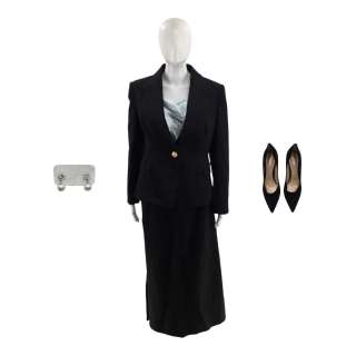 Lot #76: G20 Danielle Sutton (Viola Davis) Screen Worn Earrings, Heels, Suit Jacket, Camisole & Skirt Ch 6 Sc 28-30pt