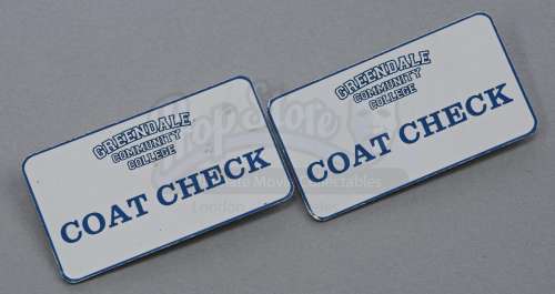 Community | S4E08 - "Herstory of Dance": Two Rachel (as portrayed by Brie Larson) Coat Check Badges | Propstore