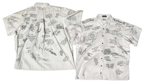 Raymond Burr Shirt Signed by Cast & Crew of ’’The Return of Perry Mason’’ Made for Television Movie | Nate Sanders