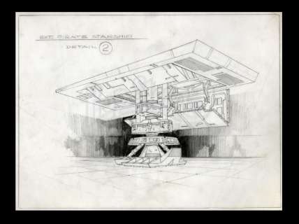 Harry Lange Auction | Hand-Drawn Pirate Star Ship Exterior Detail Showing Undercarriage | Propstore
