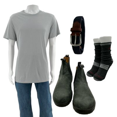 Lot 23: Mercy Rob Nelson Screen Worn T-Shirt, Pants, Belt, Socks & Boots Ch 2 Sc 26 | VIP Fan Auctions