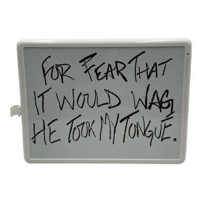Lot 48: Is God Is Chuck Hall Screen Used Dry Erase “For Fear That It Would Wag He Took My Tongue” | VIP Fan Auctions
