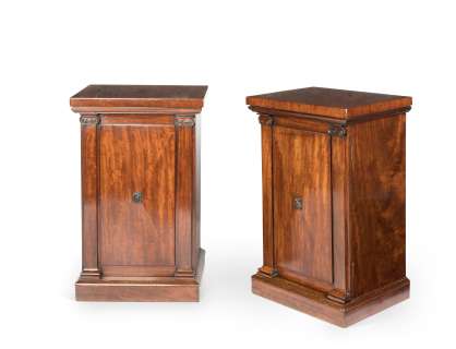 The Crown - Lot 206 - A pair of Victorian mahogany pedestal bedside cupboards First seen in Season 1, in the Buckingham Palace Breakfast Room set (2)