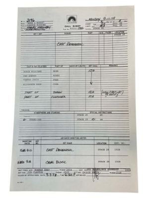 Lot 318 - Mork & Mindy (1978 - 1982) - Production Used Call-Sheet