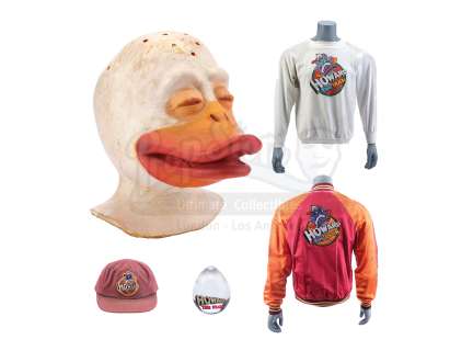 HOWARD THE DUCK (1986) - Lot 337 - Production-Made Duck Head Appliance with Crew Hat, Jacket, Shirt, and Acrylic Egg