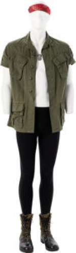 Platoon (Orion, 1986), Charlie Sheen "Chris Taylor" Military Shirt, Autographed Boots, Bandana, and Dog Tags (with Chain).