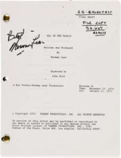 All in the Family (CBS TV, 1971-1979), File Copy of the Pilot Episode Script Signed by Writer-Producer Norman Lear. | Heritage