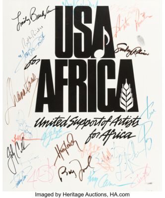 USA For Africa Poster Signed by 25 Artists Including Michael Jackson, Billy Joel, Bruce Springsteen, and Stevie Wonder (ca. 1985). | Heritage