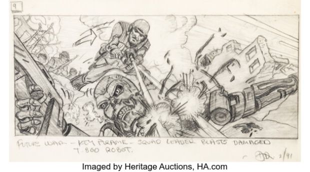 Terminator 2: Judgment Day Opening Scene Concept/Storyboard Drawing Signed by David Russell (Carolco, 1991). | Heritage