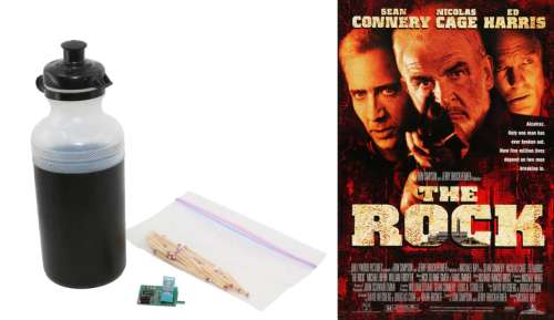 The Rock LOT - Sean Connery’s Matches, Fuel Bottle, and Nicholas Cage’s Computer Chip Used to Deactivate VX Gas Missiles Movie Prop Set - 1996 | SWAU