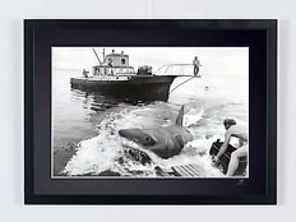 Jaws (1975) - Steven Spielberg - "Bruce" the Shark - on Set | Jaws (1975) - Steven Spielberg - "Bruce" The Shark - On Set - Fine Art Photography - Luxury Wooden Framed 70X50 cm - Limited Edition Nr 01 of 30 - Serial ID 16930 - Original Certificate (COA), Hologram Logo Editor and QR Code | Catawiki