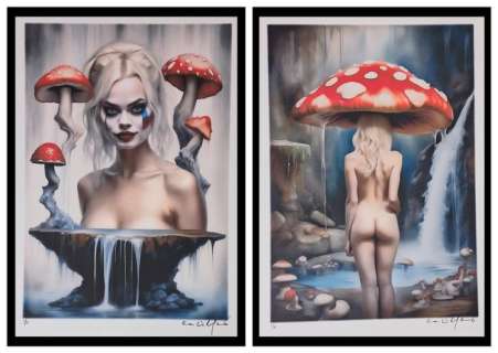 Harley Quinn - Diptychon watercolor edition "Surreal Harmonies" by Emma Wildfang - Large size | Catawiki