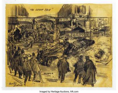 Original Mentor Huebner scenic sketch for The Great Race. ...