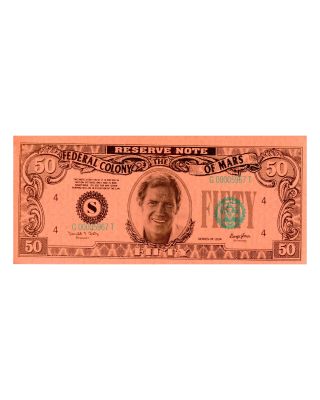 "Total Recall" (1990) Federal Colony of Mars Prop $50 Bill | Planet Hollywood Vault