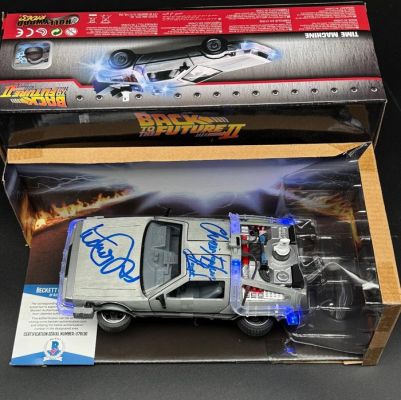 Back to the Future - Michael J Fox + Christopher Lloyd - Double Signed 1:24 DeLorean - Beckett COA
