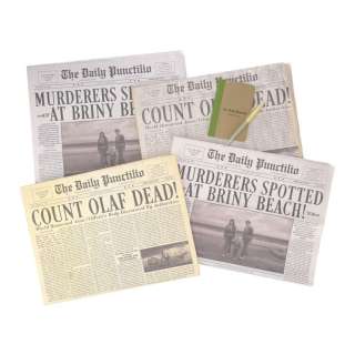 A Series of Unfortunate Events (Tv Series) | Set of Four "The Daily Punctilio" Newspapers with Mrs. Poe’s Notepad and Pen | Propstore